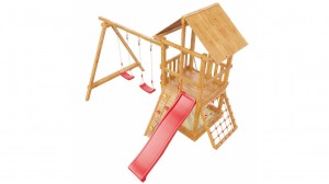 Уличные игровые комплексы для дачи - СИБИРИКА С СЕТКОЙ детская деревянная площадка