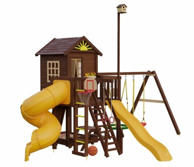 Деревянные детские площадки - Игровой комплекс с домиком Mark House 6