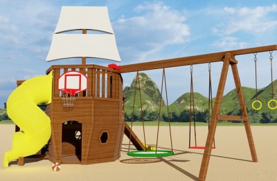 Детские площадки с горкой трубой - Детская площадка Яхта (принцесса моря 3)