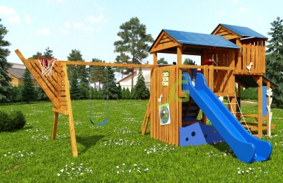 Уличные игровые комплексы для дачи - Детская деревянная площадка "IgraGrad Домик 3" для общественных мест