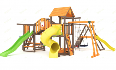 Деревянные детские площадки - Детская площадка IgraGrad Панда Фани Мостик 2 с трубой